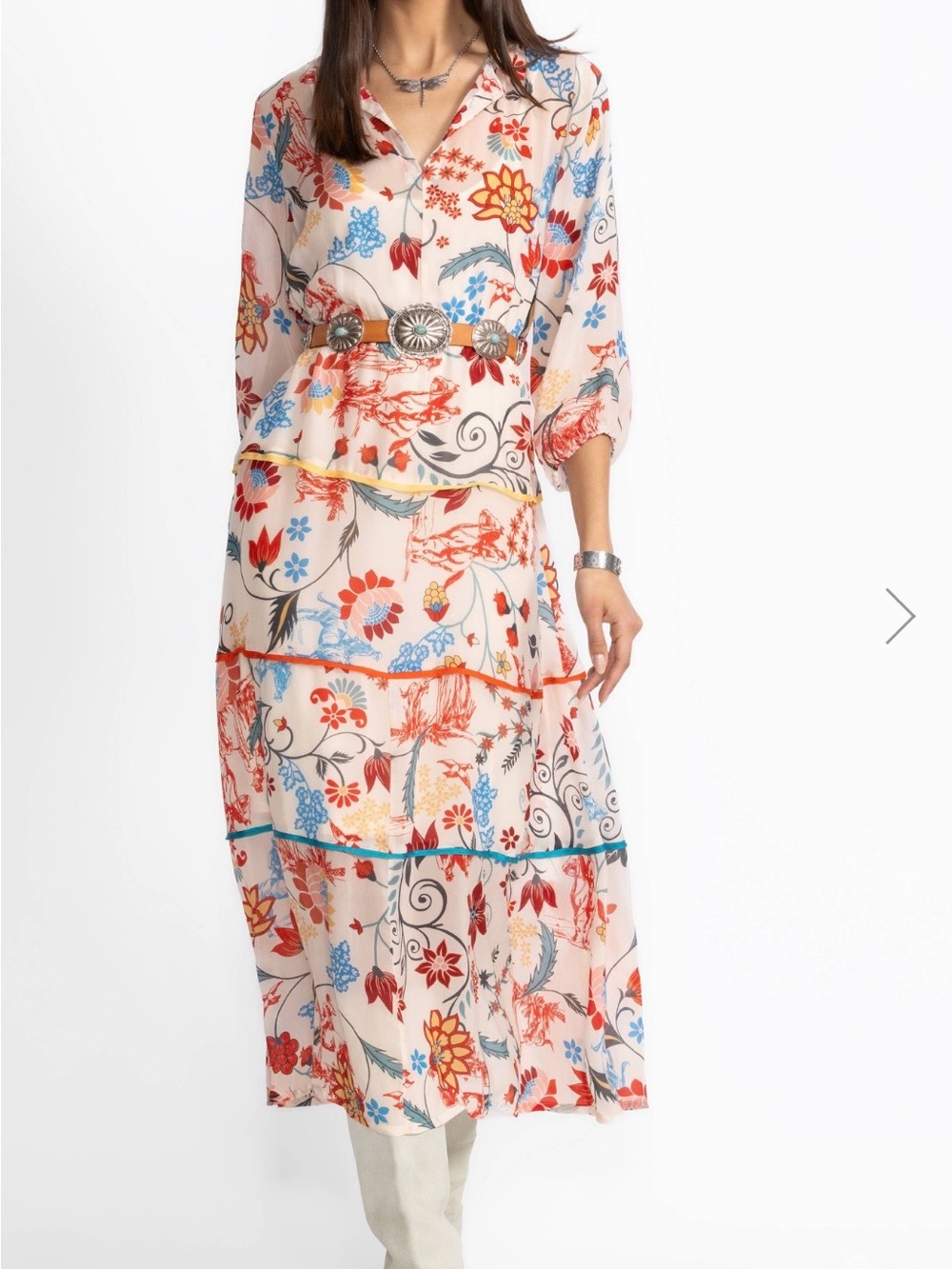 Johnny Was Els Floral Tiered V-Neck Maxi Dress boho  Print large